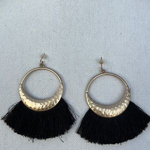 Plunder Design Hammered Gold Black Fringe Earrings